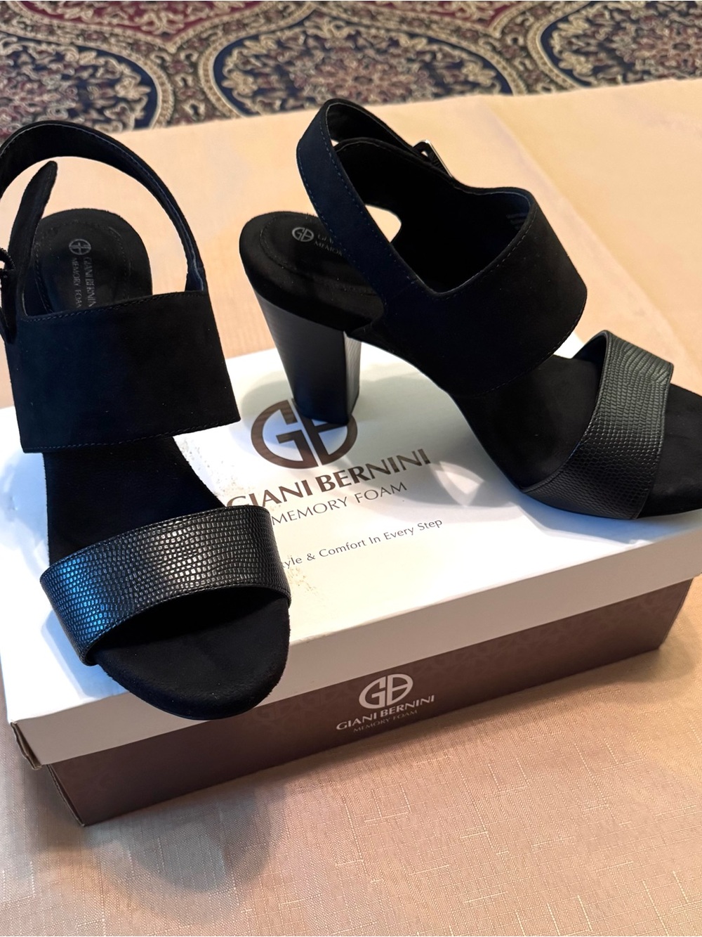 Giani Bernini Black Suede Block Heel Sandals w/ Memory foam. - Picture 3 of 11